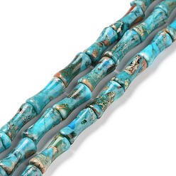 Темно-бирюзовый Натуральные имперские нитки из бисера яшмы, окрашенные, бамбуковую палку, темные бирюзовый, 12x5 мм, отверстие : 0.5 мм, около 34 шт / нитка, 15.94'' (40.5 см)