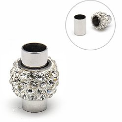 Stainless Steel Color 304 Stainless Steel Magnetic Clasps with Glue-in Ends, with Polymer Clay Rhinestone Beads, Oval, Stainless Steel Color, 17x11~12mm, Hole: 6mm