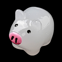 Blanc Fumé Ornement de cochon en résine lumineuse, brille dans la décoration d'affichage de cochon de dessin animé de figurine sombre, fumée blanche, 16.5x20.5x12.5mm
