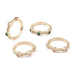 Mixed Color Brass Micro Pave Cubic Zirconia Cuff Rings, Open Rings, Long-Lasting Plated, Real 18K Gold Plated, Round, Mixed Color, 2.5mm, Inner Diameter: 18mm