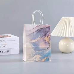 Coloré Sacs en papier kraft, avec une poignée, sacs-cadeaux, sacs à provisions, rectangle avec motif en marbre, colorées, 15x8x21 cm