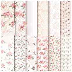 Flower 12 Sheets 12 Styles Scrapbooking Paper Pads, Decorative Craft Paper Pad, None Self-Adhesive, Flower, 153x153x0.1mm, 1 Sheet/style