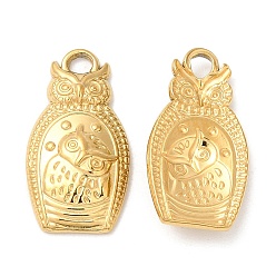 Real 18K Gold Plated 304 Stainless Steel Pendants, Owl Charm, Real 18K Gold Plated, 20x10.5x3mm, Hole: 2mm