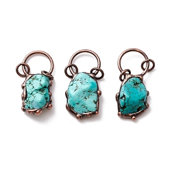 Turquoise Synthetic Turquoise Pendants, with Red Copper Tone Tin Findings, Lead & Nickel & Cadmium Free, Nuggets, 43x29x14.5mm