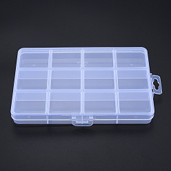 Claro Contenedor de almacenamiento de cuentas de polipropileno (pp) rectangular, con tapa abatible y 12 compartimentos, para joyería pequeños accesorios, Claro, 15.5x10x1.9 cm