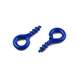 Dark Blue Spray Painted Iron Screw Eye Pin Peg Bails, For Half Drilled Beads, Cadmium Free & Nickel Free & Lead Free, Dark Blue, 8x4x1mm, Hole: 2mm, Pin: 1.4mm