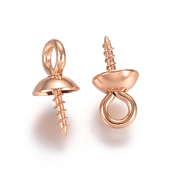 Rose Gold 304 Stainless Steel Screw Eye Pin Peg Bails, For Half Drilled Beads, Rose Gold, 10x5mm, Hole: 2mm, Pin: 1.2mm