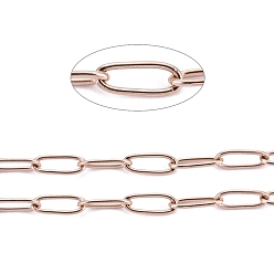 Oro Rosa Revestimiento iónico (ip) 304 cadenas de clip de acero inoxidable, soldada, con carrete, oro rosa, 4.8x2.5x0.5 mm, aproximadamente 32.8 pies (10 m) / rollo