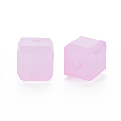 Бледно-Розовый Имитации акриловых шариков желе, кубические, розовый жемчуг, 11.5x11x11 мм, отверстие : 2.5 мм, Около 528 шт / 500 г
