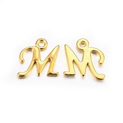 Letter M Golden Plated Alloy Letter Pendants, Rack Plating, Cadmium Free & Lead Free, Letter.M, 13x13x2mm, Hole: 1.5mm