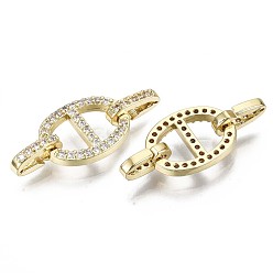 Clear Real 16K Gold Plated Brass Micro Pave Cubic Zirconia Links Connectors, Cadmium Free & Nickel Free & Lead Free, Oval, Clear, 13x10x2mm