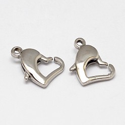 Stainless Steel Color 304 Stainless Steel Lobster Claw Clasps, Heart, Stainless Steel Color, 10x14x3.5mm, Hole: 1.5mm