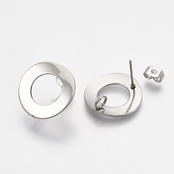 Stainless Steel Color 304 Stainless Steel Stud Earring Findings, with Loop, Curved, Ring, Stainless Steel Color, 18mm, Hole: 3mm, Pin: 0.8mm