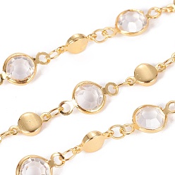 Clair Main chaînes de perles de verre, avec les accessoires en laiton, plaqué longue durée, soudé, avec bobine, clair, lien: 13x6.5x3mm et 8.5x4.5x1.5mm