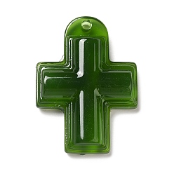 Vert Foncé Pendentifs en résine translucide, charmes de croix de religion, vert foncé, 36.5x26x7mm, Trou: 1.8mm
