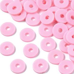 Flamingo Eco-Friendly Handmade Polymer Clay Beads, Disc/Flat Round, Heishi Beads, Flamingo, 8x0.5~1mm, Hole: 2mm, about 13000pcs/1000g