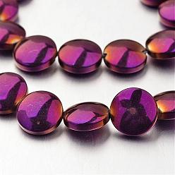 Plateado Púrpura Electroplate hematites sintética hebras de perlas no magnéticas, plano y redondo, púrpura chapado, 10x3 mm, agujero: 1 mm, sobre 40 unidades / cadena, 15.7 pulgada