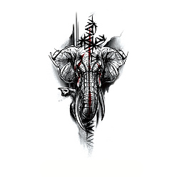 Éléphant Autocollants en papier de tatouages temporaires amovibles d'Halloween, noir, éléphant, 21x11.4 cm