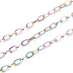 Rainbow Color Ионное покрытие (ip) 304 кабельные цепи из нержавеющей стали, с катушкой, несварные, Плоско-овальные, Радуга цветов, 4 мм, около 32.8 футов (10 м) / рулон