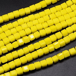 Yellow Faceted Cube Glass Bead Strands, Yellow, 2x2x2mm, Hole: 0.5mm, about 200pcs/strand, 15.7 inch