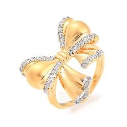 Real 18K Gold Plated Brass Micro Pave Cubic Zirconia Adjustable Rings, Bowknot, Real 18K Gold Plated, Inner Diameter: 17.4mm
