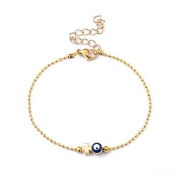 Doré  Bracelets perlés, avec des perles de trèfle en laiton et des chaînes à billes, perles d'émail en alliage mauvais œil, 304 inox homard fermoirs pince, or, 7-1/2 pouce (19 cm)