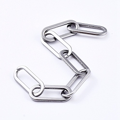 Stainless Steel Color 304 Stainless Steel Paperclip Chains, Drawn Elongated Cable Chains, Unwelded, Flat Oval, Stainless Steel Color, 16x6.6x1mm
