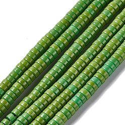 Зеленый лайм Синтетических нитей бирюзовые бусы, Heishi бусы, окрашенные, Плоский круглый / диск, зеленый лайм, 8x3~4 мм, отверстие : 1 мм, около 110 шт / нитка, 15.75 дюйм