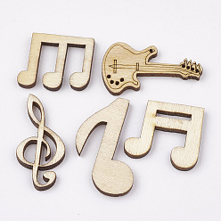 PapayaWhip Unfinished Wooden Cabochons, Laser Cut Wood Shapes, Musical Note, PapayaWhip, 20~30x14~21x3mm