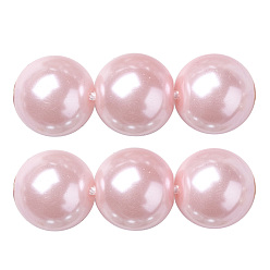 Pink Eco-Friendly Dyed Glass Pearl Round Beads Strands, Grade A, Cotton Cord Threaded, Pink, 10mm, Hole: 0.7~1.1mm, about 42pcs/strand, 15 inch