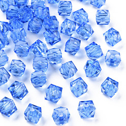 Bleu Bleuet Perles acryliques transparentes, facette, carrée, bleuet, 8.5x9.5x9.5mm, Trou: 2.5mm, environ1070 pcs / 500 g