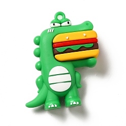 Lawn Green Dinosaur with Hamburger Shape PVC Pendants, Lawn Green, 52x42x16.5mm, Hole: 3mm