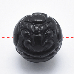 Obsidienne Perles d'obsidienne naturelles rondes sculptées, 10mm, Trou: 1mm
