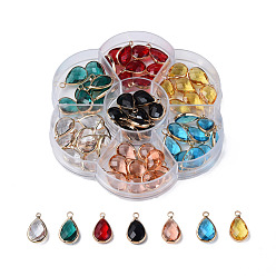 Light Gold K9 Glass Pendants, with Brass Findings, Teardrop, Mixed Color, Faceted, Light Gold, 18x10.5x5mm, Hole: 2mm