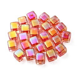 Red UV Plating Transparent Acrylic European Beads, Large Hole Beads, Cube, Red, 13.5x13.5x13.5mm, Hole: 4mm