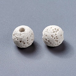 White Unwaxed Natural Lava Rock Beads, for Perfume Essential Oil Beads, Aromatherapy Beads, Dyed, Round, White, 8.5mm, Hole: 1.5~2mm