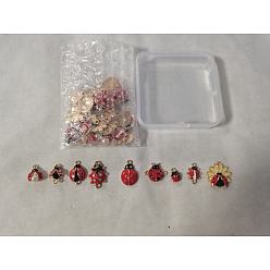 FireBrick DIY Ladybug Jewelry Making Finding Kit, Including 45Pcs 9 Style Alloy Enamel Connector Charms & Pendants, with Crystal Rhinestones and ABS Plastic Imitation Pearl Beaded, FireBrick, 12.5~23x9~21x3~7mm, Hole: 1.5~2.3mm, 5Pcs/style
