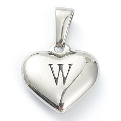 Letter W 304 подвески из нержавеющей стали, сердце с черной буквой, цвет нержавеющей стали, буква.w, 16x16x4.5 мм, отверстие : 7x3 мм