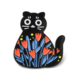 Васильковый Эмалевые булавки с изображением кота и цветка, Брошь из черного сплава для рюкзака, васильковый, 21.5x26x1.5 мм