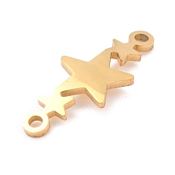 Oro 304 conectores de eslabones de acero inoxidable, Corte con laser, 3 estrella en una fila, dorado, 10x24x1 mm, agujero: 1 mm