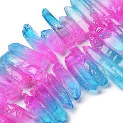 Небесно-голубой Природных кристаллов кварца бисер нитей, остроконечные подвески, граненые, колонка, окрашенные, два тона, голубой, 15~40x5~13x4.5~12 мм, отверстие : 1 мм