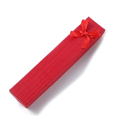 Red Grid Print Rectangle Paper Necklace Boxes with Bowknot, Jewelry Gift Case for Necklaces Storage, Red, 21x4x2.2cm