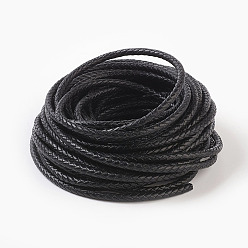 Black Braided Leather Cord, Leather Jewelry Cord, Jewelry DIY Making Material, Dyed, Round, Black, 5mm, about 10.93 yards(10m)/bundle