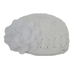 White Handmade Crochet Baby Beanie Costume Photography Props, with Lace Flower, White, 180mm