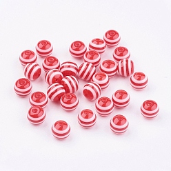 Red Round Striped Resin Beads, Red, 8x7mm, Hole: 1.8~2mm