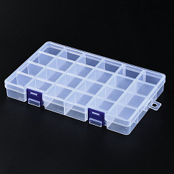 Clear Rectangle Polypropylene(PP) Bead Storage Containers, 24 Compartment Organizer Boxes, with Hinged Lid, for Jewelry Small Accessories, Clear, 21.7x13.5x2.8cm, Hole: 8mm, compartment: 34x32mm