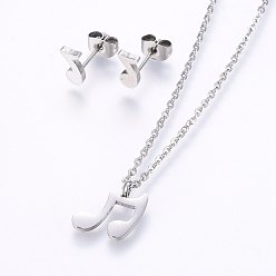 Stainless Steel Color 304 Stainless Steel Jewelry Sets, Stud Earrings and Pendant Necklaces, Note, Stainless Steel Color, Necklace: 17.7 inch(45cm), Stud Earrings: 8x4x1.2mm, Pin: 0.8mm