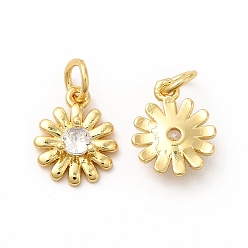 Real 18K Gold Plated Rack Plating Brass Cubic Zirconia Flower Pendants, with Jump Ring, Long-Lasting Plated, Cadmium Free & Lead Free, Daisy Charm, Real 18K Gold Plated, 11.5x9x3.5mm, Hole: 3.6mm