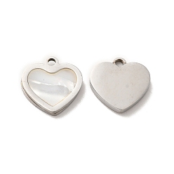 Stainless Steel Color 304 Stainless Steel Heart Charms, with Shell, Stainless Steel Color, 11x11x2mm, Hole: 1.4mm