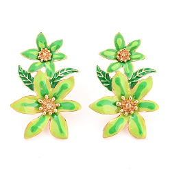Lime Green Saint Patrick's Day Theme Zinc Alloy Dangle Stud Earrings, Flower, Lime Green, 46x31.5mm